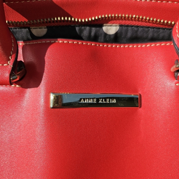 Anne Klein Red Satchel Shoulder Bag with Crossbody Strap Gold Hardware - Picture 9 of 14
